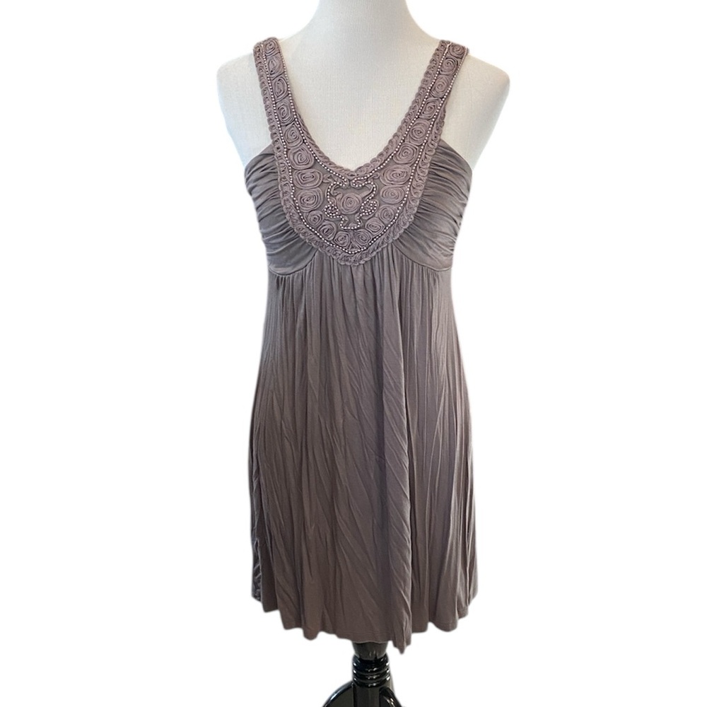 Soprano Pearl Embellished-Bust Gray Mini Dress